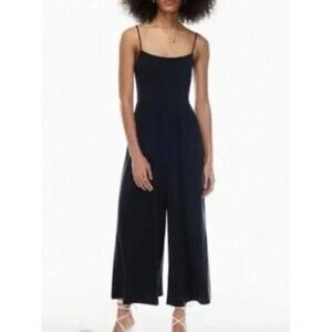 ARITZIA BABATON SIZE 0 BLACK CREPE SQUARE NECK WIDE LEG CROPPED JUMPSUIT